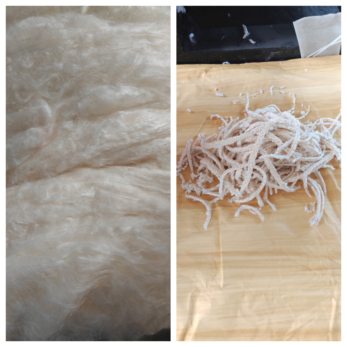 蚕丝纤维长条切段效果